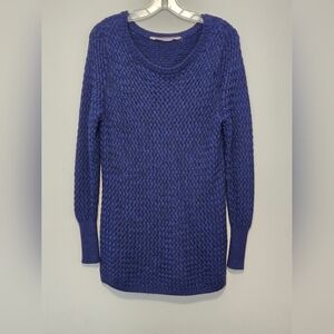 Athleta Cypress Blue Wool Blend Tunic Knit Sweater Size L, Basket Weave